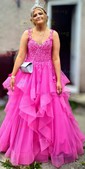 Ball Gown/Princess Off-the-shoulder Glitter Sweep Train Prom Dresses With Appliques Lace