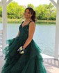 Ball Gown/Princess Off-the-shoulder Glitter Sweep Train Prom Dresses With Appliques Lace