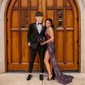 Trumpet/Mermaid V-neck Velvet Sequins Sweep Train Prom Dresses With Split Front