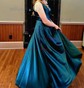 Ball Gown/Princess V-neck Satin Sweep Train Prom Dresses With Ruched