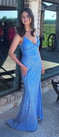 Sheath/Column Floor-length V-neck Sequined Ruffles Prom Dresses