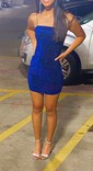 Glitter Royal Blue Tight Square Neck Homecoming Dresses