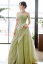 Ball Gown Off-the-shoulder Tulle Floor-length Prom Dresses With Beading