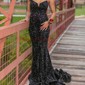 Trumpet/Mermaid V-neck Sequined Sweep Train Prom Dresses