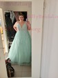 Ball Gown/Princess Floor-length V-neck Tulle Glitter Appliques Lace Prom Dresses