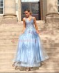 Ball Gown/Princess Floor-length V-neck Tulle Glitter Appliques Lace Prom Dresses