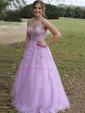 Ball Gown/Princess Floor-length V-neck Tulle Glitter Appliques Lace Prom Dresses