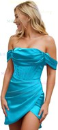 Corset Red Fitted Satin Off-The-Shoulder Homecoming Dresses