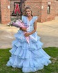 Elegant Ball Gown/Princess Organza V-neck Ruffle Prom Dresses