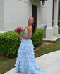 Corset Ball Gown/Princess Chiffon Appliques Tiered Prom Dresses