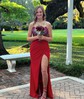 Elegant Sheath/Column Satin Beaded Ruched Prom Dresses