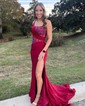 Unique Sheath/Column Jersey One Shoulder Beaded Prom Dresses