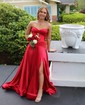 Elegant A-line Satin Sweetheart Cut Out Split Prom Dresses