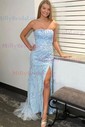 Sheath/Column Straight Lace Tulle Sweep Train Prom Dresses With Appliques Lace