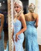 Sheath/Column Strapless Lace Tulle Prom Dresses With Appliques