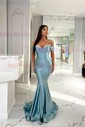 Trumpet/Mermaid V-neck Silk-like Satin Sweep Train Prom Dresses With Beading