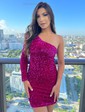 Sparkly Bodycon Sequin One Shoulder Long Sleeve Homecoming Dresses