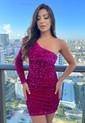 Sparkly Bodycon Sequin One Shoulder Long Sleeve Homecoming Dresses