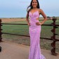 Trumpet/Mermaid V-neck Sequined Sweep Train Prom Dresses With Split Front