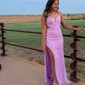 Trumpet/Mermaid V-neck Sequined Sweep Train Prom Dresses With Split Front