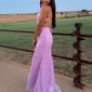 Trumpet/Mermaid V-neck Sequined Sweep Train Prom Dresses With Split Front