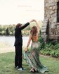 Trumpet/Mermaid V-neck Sequined Sweep Train Prom Dresses