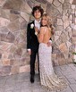 Sparkly Sheath/Column Sequin V-neck Split Prom Dresses