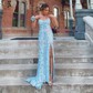 Sheath/Column Sweetheart Sequined Sweep Train Prom Dresses With Flower(s)