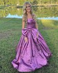 Elegant Ball Gown/Princess Satin Straight Bow Ruched Prom Dresses