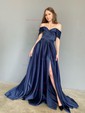 Ball Gown Off-the-shoulder Satin Floor-length Pockets Prom Dresses