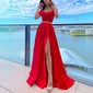 Ball Gown Off-the-shoulder Satin Floor-length Pockets Prom Dresses