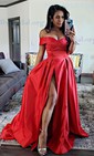 Ball Gown Off-the-shoulder Satin Floor-length Pockets Prom Dresses