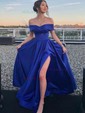 Ball Gown Off-the-shoulder Satin Floor-length Pockets Prom Dresses