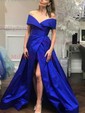 Ball Gown Off-the-shoulder Satin Floor-length Pockets Prom Dresses