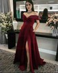 Ball Gown Off-the-shoulder Satin Floor-length Pockets Prom Dresses