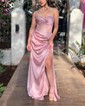 Trumpet/Mermaid V-neck Silk-like Satin Sweep Train Prom Dresses With Beading