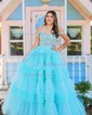 Corset White Tulle Ball Gown/Princess Tiered Ruffle Prom Dresses