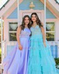 Corset White Tulle Ball Gown/Princess Tiered Ruffle Prom Dresses