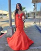 Modest Trumpet/Mermaid Satin V-neck Ruched Prom Dresses