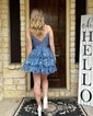 Corset Sky Blue Skater Glitter Tulle Tiered Homecoming Dresses