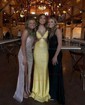 Trumpet/Mermaid V-neck Jersey Sweep Train Beading Prom Dresses