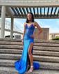 Trumpet/Mermaid V-neck Silk-like Satin Sweep Train Prom Dresses With Split Front