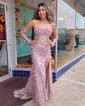 Trumpet/Mermaid Sweetheart Tulle Sweep Train Prom Dresses With Flower(s)