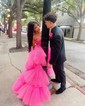 Ball Gown/Princess Sweetheart Lace Tulle Asymmetrical Prom Dresses With Tiered