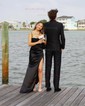 Sheath/Column Sweetheart Silk-like Satin Floor-length Prom Dresses With Split Front