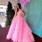 Glitter Ball Gown/Princess Straight Tiered Ruffle Prom Dresses