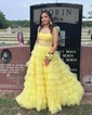 Glitter Ball Gown/Princess Straight Tiered Ruffle Prom Dresses