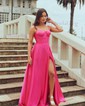 A-line Sweetheart Silk-like Satin Floor-length Prom Dresses With Split Front