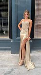 Trumpet/Mermaid Sweetheart Silk-like Satin Sweep Train Prom Dresses With Split Front