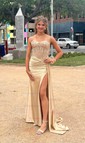 Trumpet/Mermaid Sweetheart Silk-like Satin Sweep Train Prom Dresses With Split Front